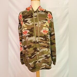 Savanna Jane Green Camo Hoodie with Pink Floral Embroidery